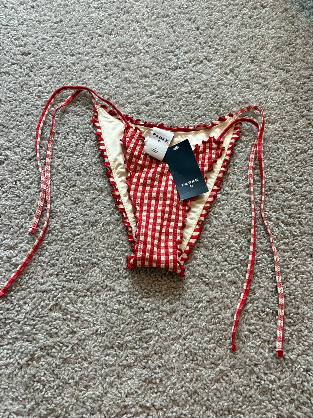 Parke Red Gingham String Bikini Bottoms Small NWT
